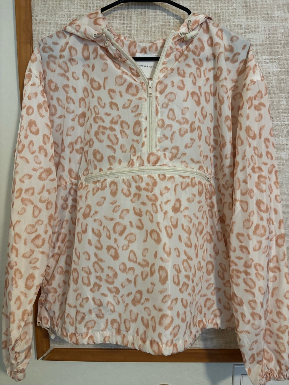 Thread & Supply Leopard Print Half Zip Windbreaker (M)